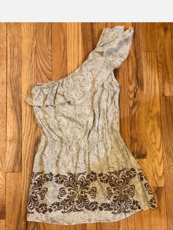 Free People Dresses & Skirts - Free People One-Shoulder Cream Dress with Brown Border Print